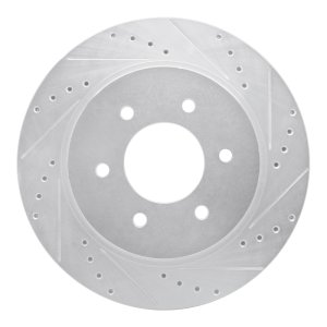 Nissan Titan XD Brake Rotor (1) - Front Right - R1 Concepts - Drilled & Slotted - Silver - `16-`24 Nissan Titan XD Brake Rotor (1) - Front Right - R1 Concepts - Drilled & Slotted - Silver - `16-`24